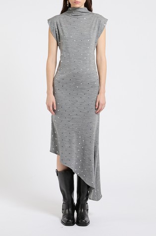 Asymmetric jersey dress with studs