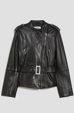 Leather jacket with belt