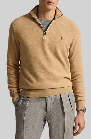 Mesh-knit Cotton Quarter-zip Sweater