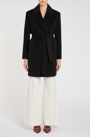 Kratek plašč iz mešanice volne in kašmirja s pasom