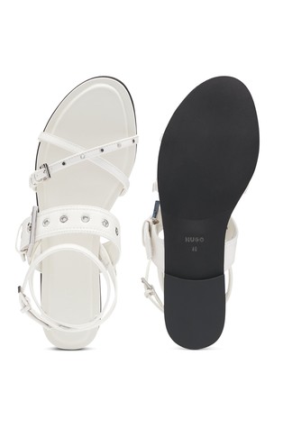 HUGO BOSS Leather sandals with metallic eyelets and studs Natural 2