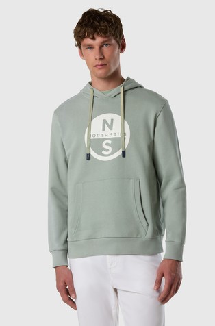 Bombažen pulover s kapuco in logo potiskom