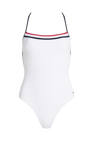 TOMMY HILFIGER Global Stripe enodelne kopalke s kvadratnim izrezom Bela - White 5