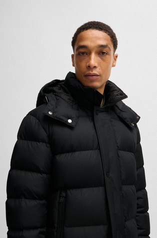 HUGO BOSS Vodoodbojna puhovka s snemljivo kapuco Črna - Black 4