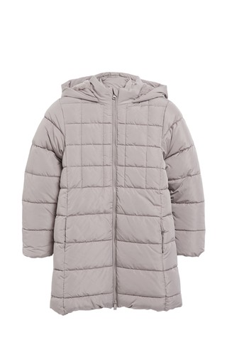 Water-repellent quilted coat with hood and fleece lining