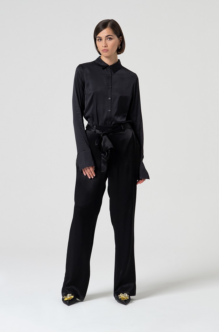 FRACOMINA Viscose satin pants Black 