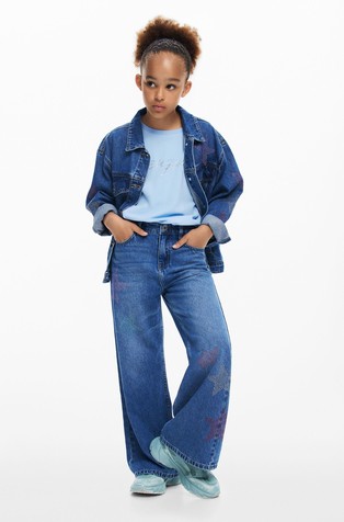 Široke jeans hlače z zvezdami iz okrasnih kamenčkov