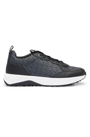 Mixed-material trainers with repeat-logo details