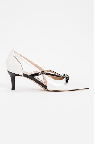 Faux patent leather court shoes