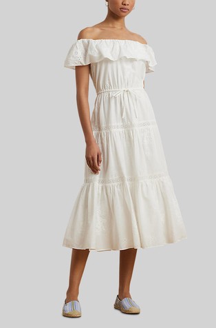 Cotton off-the-shoulder tiered dress