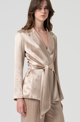 FRACOMINA Satin double breasted blazer with strasses Beige 4