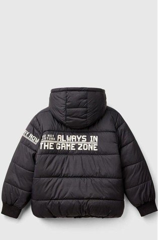 BENETTON Hooded jacket with fleece lined print Black 2