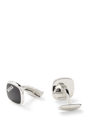 Square cufflinks with enamel and logo