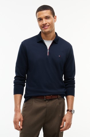 Fluid Cotton Long Sleeve Half-zip Polo Shirt