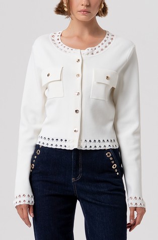 Regular fit pletena jopa s čipkastimi obrobami