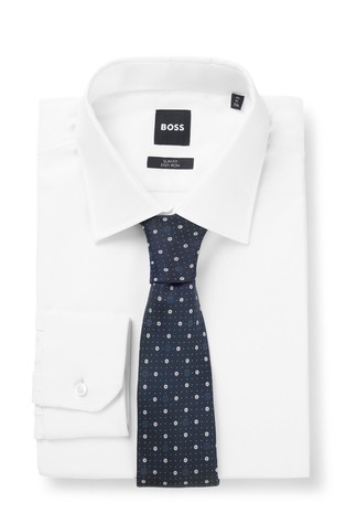 HUGO BOSS Kravata iz svilene mešanice z mikro dvojnimi B monogrami Modra - Dark Blue 2