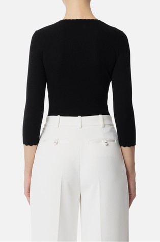 ELISABETTA FRANCHI Top in ribbed viscose fabric with necklace Black 2