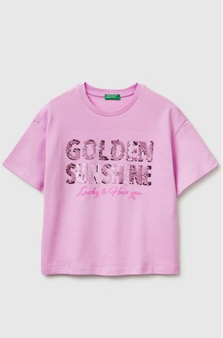 Bombažna majica s potiskom in bleščicami