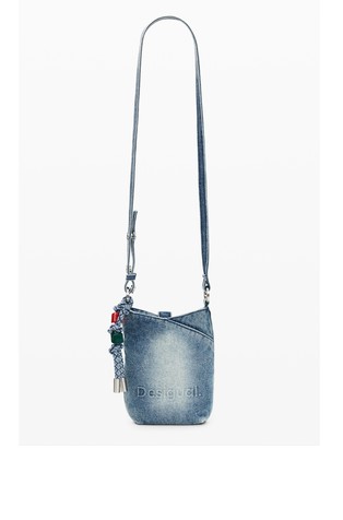 Večnamenska denim torbica z obeskom