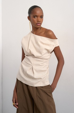 TSARISA majica z odkrito ramo iz lana in viskoze