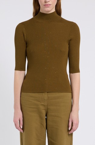 Monochrome mock neck knit top with lurex