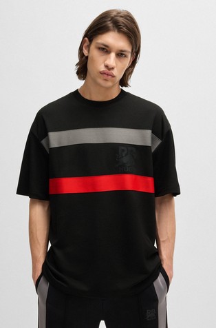 HUGO x RB oversized fit majica s kratkimi rokavi in mrežasto strukturo