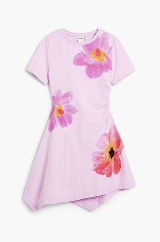 Asimetrična obleka s cvetličnim potiskom