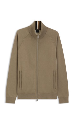 Zip-up cardigan in cotton and virgin wool