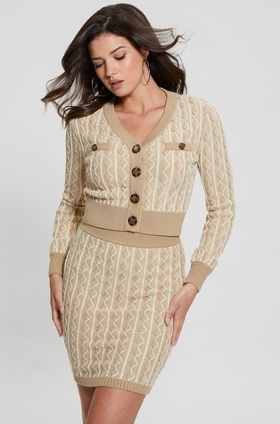 GUESS Cropped viscose-blend knitted cardigan Beige 3
