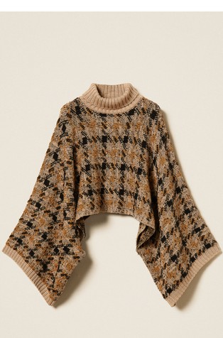 Check jacquard knit cape