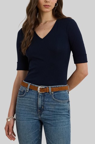 Stretch Cotton V-neck Tee