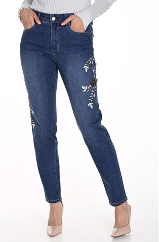 Slim fit jeans with embroideries and rhinestones