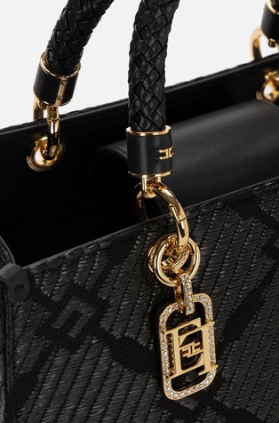 ELISABETTA FRANCHI Žakarska tote torbica z obeskom Črna - Black 4