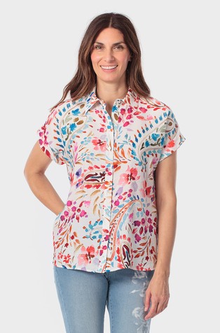 Vzorčasta srajca s kratkimi rokavi iz viskozne mešanice