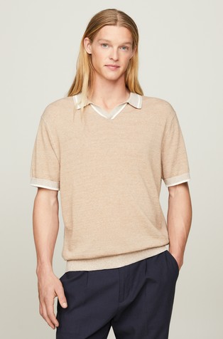 Relaxed fit pletena polo majica s kontrastnimi obrobami