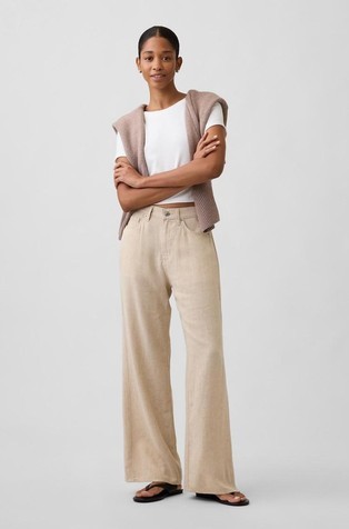 Mid Rise Linen-Blend Wide-Leg Pants