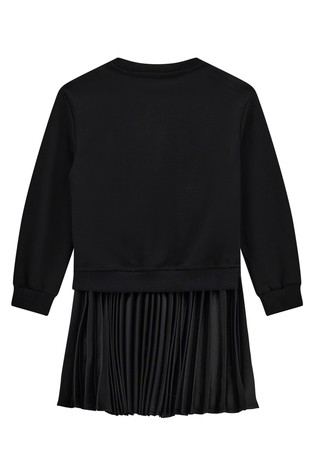 GUESS Obleka iz kombinacije tkanin s plisiranim krilom Črna - Black 2