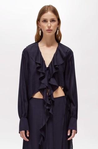 Cropped lyocell blouse with ruffles
