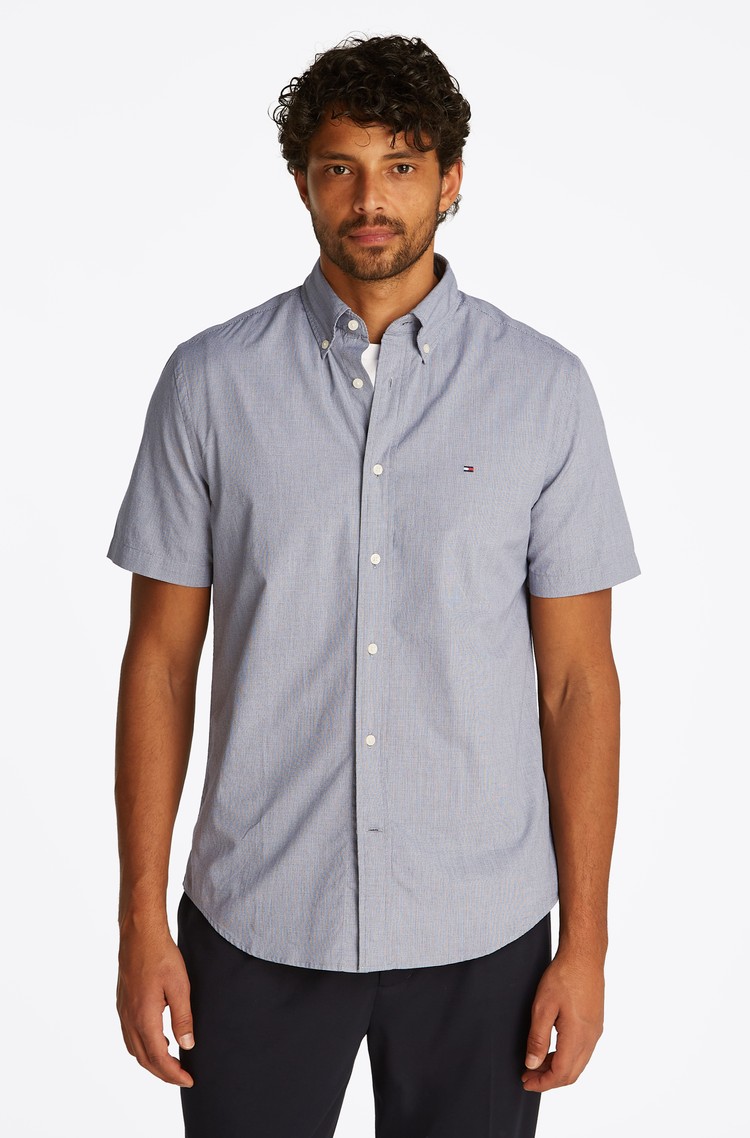 TOMMY HILFIGER TH Flex srajca s kratkimi rokavi in mikro pepita vzorcem Modra - Dark Blue 