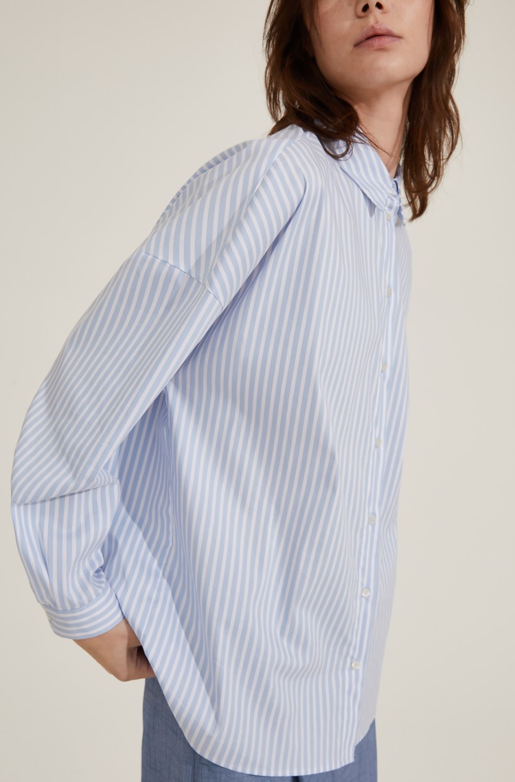 MARELLA Relaxed fit črtasta srajca iz raztegljivega poplina Modra - Blue / White 