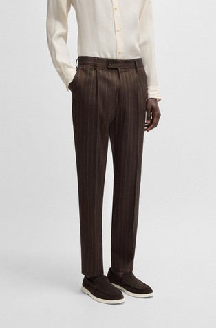 HUGO BOSS Pinstripe suit in stretch linen-wool blend Brown Patterned 6