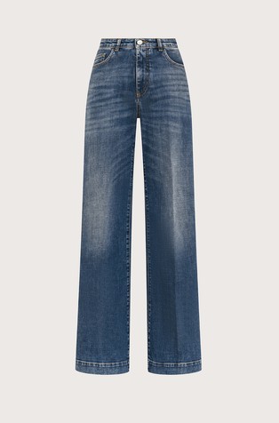 Long high-waisted wide leg denim jeans