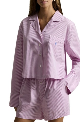 Srajčna pižama s kratkimi hlačami iz črtastega poplina