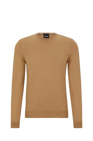 Crew-neck sweater in virgin wool with embroidered logo