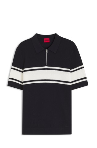 Zip-neck knit short-sleeved polo