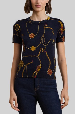 Vzorčasta pletena majica s kratkimi rokavi iz bombažne mešanice