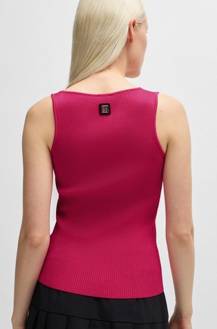 HUGO BOSS Rebrasto pleten top z asimetričnim V-izrezom Roza - Pink 2