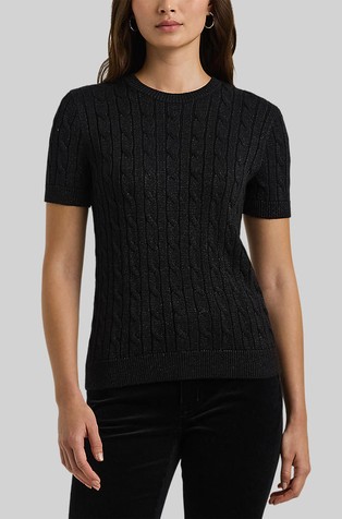 Cable-knit short-sleeve sweater