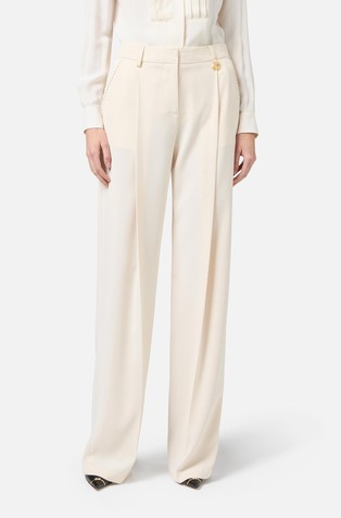 Crêpe wide trousers with contrasting topstitching