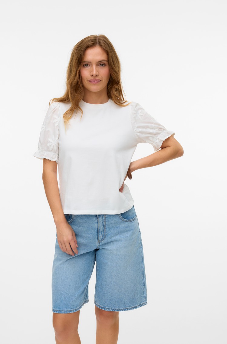 VERO MODA VMSENNA cotton T-shirt with puff sleeves Snow White 